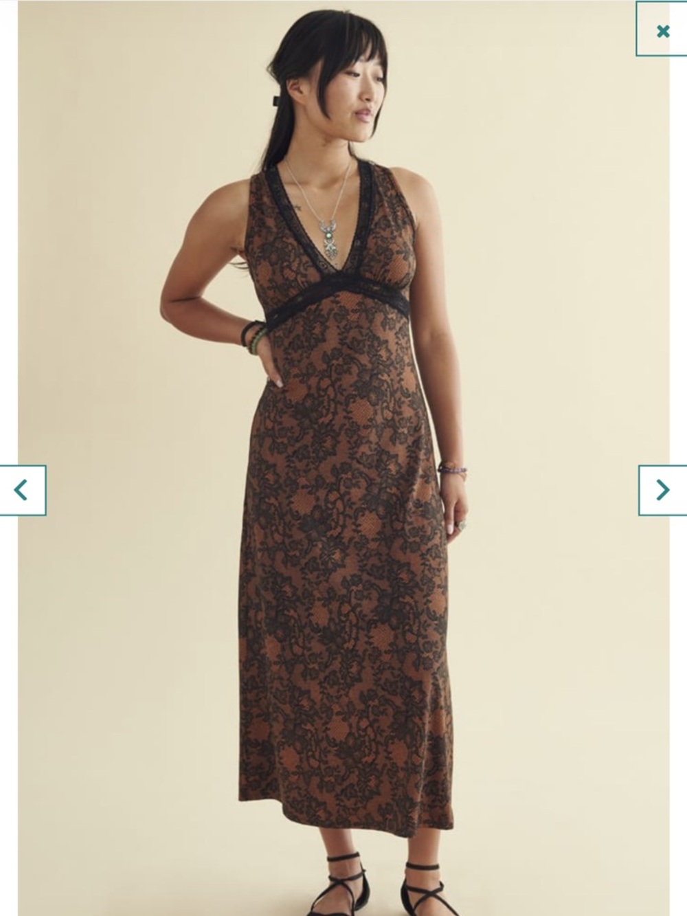 Earthbound Trading Brown Floral Lace-Trim Maxi Dress Size XXL NWT